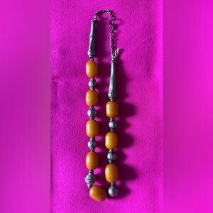 Tribal Silver/AmberNecklace. Silver Beads/ Egg-Yok Amber